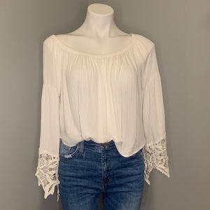 3/$25 - ASTR crochet/lace bell sleeve top